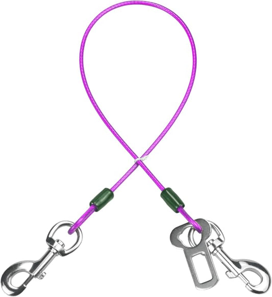 Dog Seat Belt Harness for Car,Dog Seatbelt of Coated Wire Leash Safety Restraint,No Chew Tether Cable Vehicle,Double Clips & Latch(Purple, 32 inch/80 CM)-PawvioPets