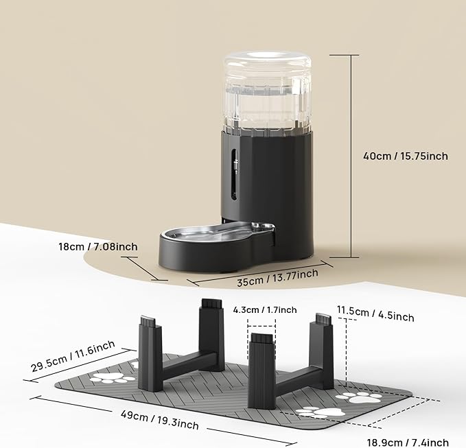 CZPET Elevated Dog Water Bowl Dispenser with Mat for Large Dogs,Tall Raised Pet Waterer Stand,Relieve Neck Pressure,Large Capacity and Drinking Area Noise-Free for Pets (7L+Stand+Mat)-PawvioPets