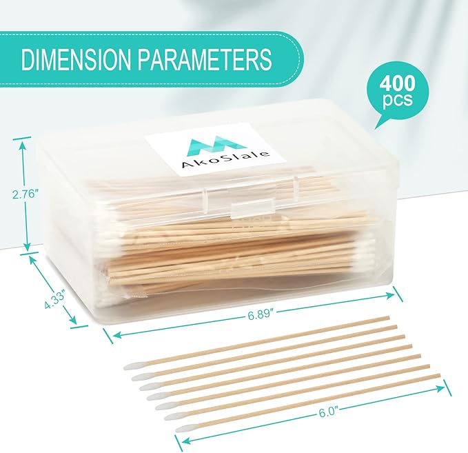 Extra Long Cotton Swabs, 400 Counts, 6-Inch | Lint-Free Tips for Gentle Cleaning of Small Dogs, Guns, Electronics, Makeup, and Crafts | Durable Wooden Sticks with Convenient Storage Box-PawvioPets