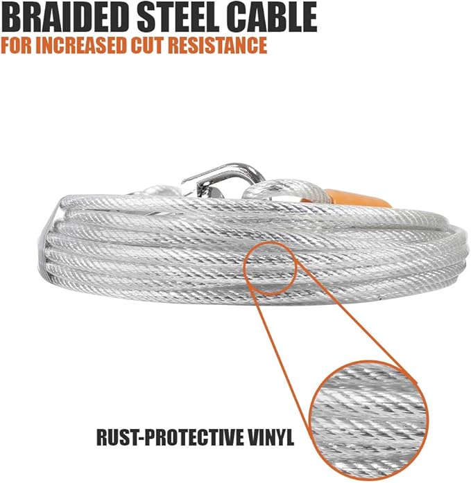 BV Dog Tie Out Cable 25 Feet - Heavy Duty Dog Lead Up to 90 Pounds - Reflective & Rust-Free with Quick Release Swivel Clips & 360° Rotating Clasp - Tangle-Free Dogs Runner for Yard (Silver, Pair)-PawvioPets
