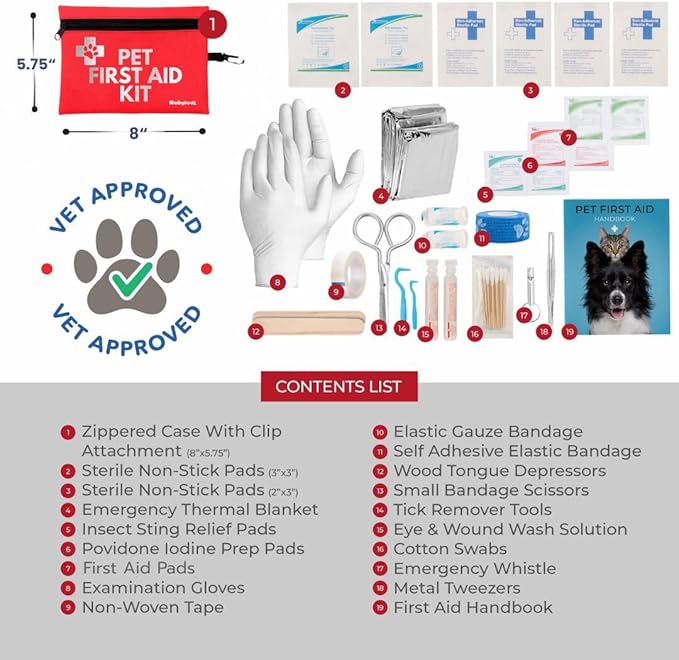 Dog First Aid Kit for Hiking & Travel - Vet Approved Emergency Supplies - Pet First Aid Kit Guide, Tick Remover, Thermal Blanket & More - Compact Dog Hiking Gear for Camping, Hunting, Backpacking-PawvioPets