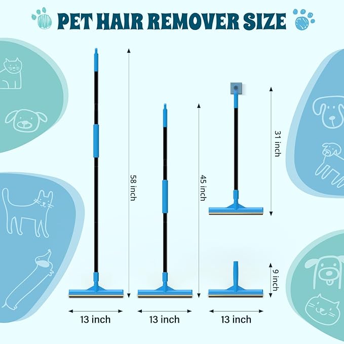 Carpet Rake for Pet Hair Removal, Reusable Cat Dog Hair Remover, 58’’ Adjustable Long Handle Pet Hair Removal Tool, Carpet Rake Scraper, Pet Hair Removal Broom for Rugs, Mats, Couch, Furniture-PawvioPets