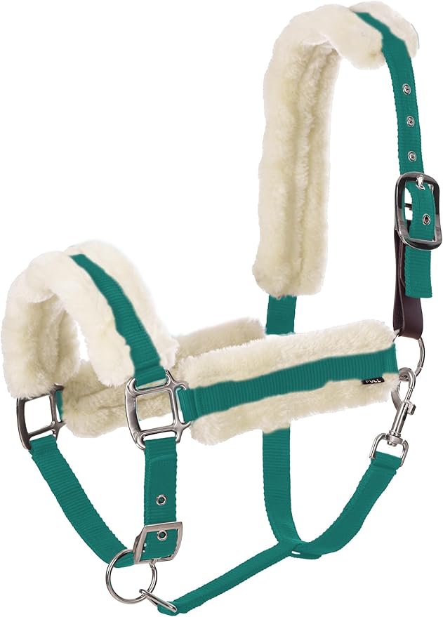 Equinavia Valkyrie Soft Ultra Fleece Padded Adjustable Breakaway Horse Halter - Turquoise/White - Warmblood-PawvioPets