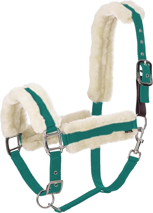 Equinavia Valkyrie Soft Ultra Fleece Padded Adjustable Breakaway Horse Halter - Turquoise/White - Warmblood-PawvioPets