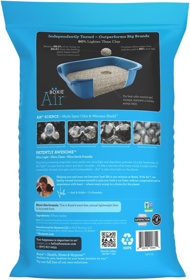 Boxie® Unscented 30 Day Natural Odor Control Cat Litter, 16.5lb Lightweight Plant Based Kitty Litter-PawvioPets