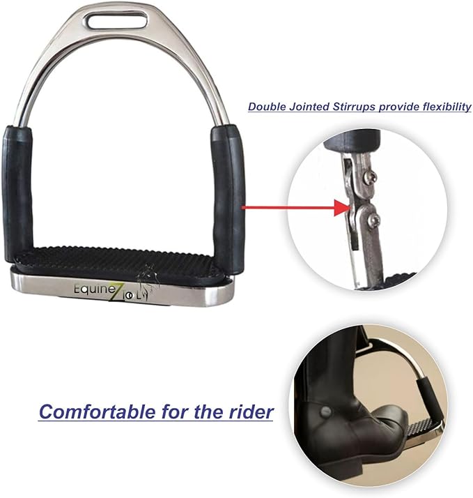 Flex Stainless English Saddle Stirrups Iron Pads Knee Ankle Stress Pain Relief-PawvioPets