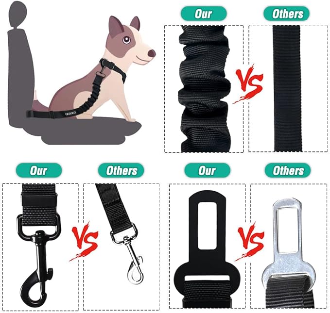 COOYOO Dog Seat Belt,Retractable Dog Car Harness Seat Belt for Car Adjustable Nylon Pet Safety Seat Belts Heavy Duty & Elastic Bungee Buffer-PawvioPets