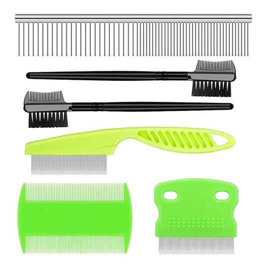 Flea and Lice Comb for Cats and Dogs - 2-in-1 Metal Round Smooth Teeth Pet Grooming Comb - Tear Stain and Mucus Crust Remover - Removes Floating Hair, Tangles, Dander (Green)-PawvioPets