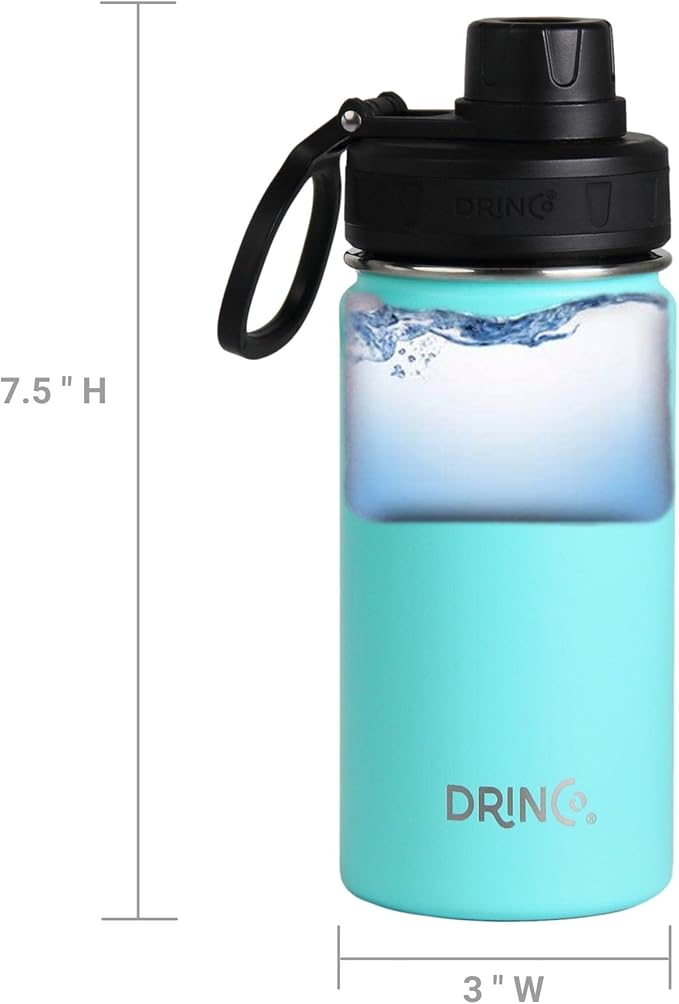 DRINCO Stainless Steel Water Bottle Spout Lid Vacuum Insulated Double Wall Water Bottle Wide Mouth (40oz 32oz 22oz 18oz 14oz) Leak Proof Keeps Cold or Hot (14 oz, 14oz Teal)-PawvioPets