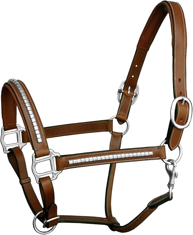 Exion Leather Horse Halter with Padding & Clincher Studs – Adjustable Quick‑Release Crownpiece Halter for Horses – Vegetable‑Tanned Leather in Black & Brown – Cob, Full & Oversize-PawvioPets