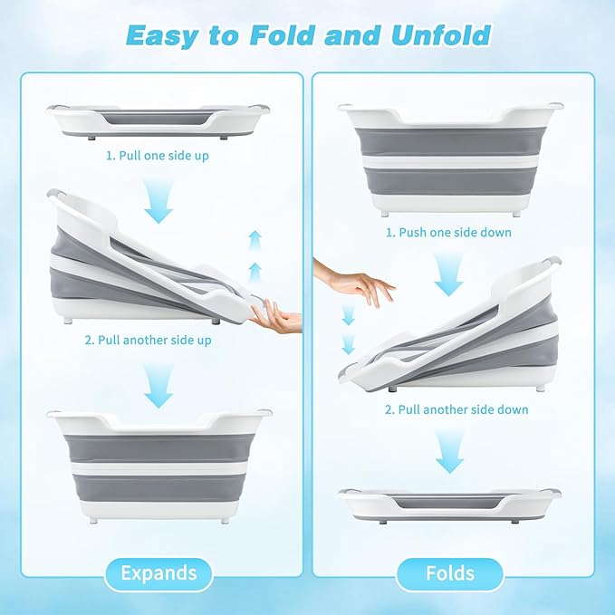 FHTONGE 7.13 Gal/27L Raised Collapsible Dog Bathtub with Drain Hair Catcher, Multifunctional Pet Washtub for Small to M Dog, Portable Puppy Tub Cat Shower Basin Laundry Basket Storage Organize Bucket-PawvioPets