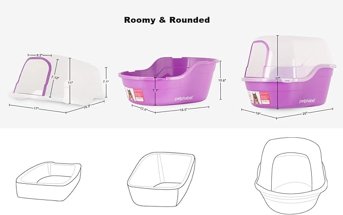 Covered Litter Box, Jumbo Hooded Cat Litter Box Holds Up to Two Small Cats Simultaneously,Extra Large Purple by Petphabet-PawvioPets