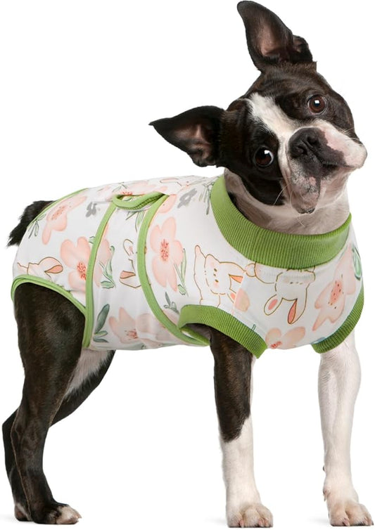 FUAMEY Dog Recovery Suit Male,Dogs Surgery Neuter Suits Puppy Spay Shirts for Female Protect Dog's Skin Anti Licking Abdominal Wounds Doggie Onesie Pet Bodysuit Alternative to Cone Rabbit Flower L-PawvioPets
