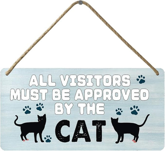 Black Cat Decor For Cat Lovers Cat Wooden Door Sign Cat Gifts For Cat Lovers Wood Cat Home Wall Decor All Visitors Must Be Approved By The Cat Signs Love Wall Decoration Cat Funny Cats Sign 12x6 In-PawvioPets