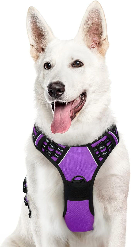 Eagloo Dog Harness for Large Dogs, No Pull Service Vest with Reflective Strips and Control Handle, Adjustable and Comfortable for Walking, No Choke Pet Harness with 2 Metal Rings, Purple, XL-PawvioPets