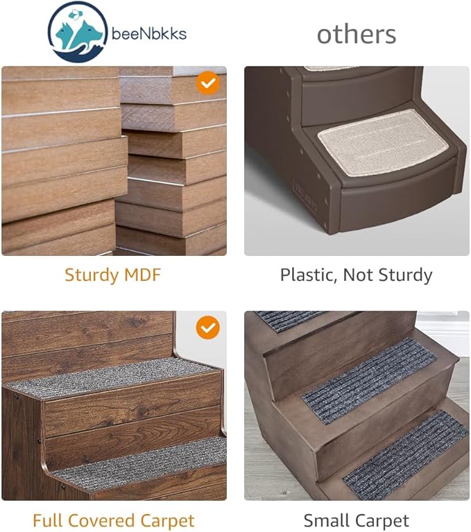 beeNbkks Dog Stairs Furniture, Extra Wide Wooden Pet Steps for Medium Large Dogs and Cats, Non-Slip Pet Ladder for Elderly Injured Pets Short Legged Puppy to Reach Couch Sofa High Bed Windowsill-PawvioPets