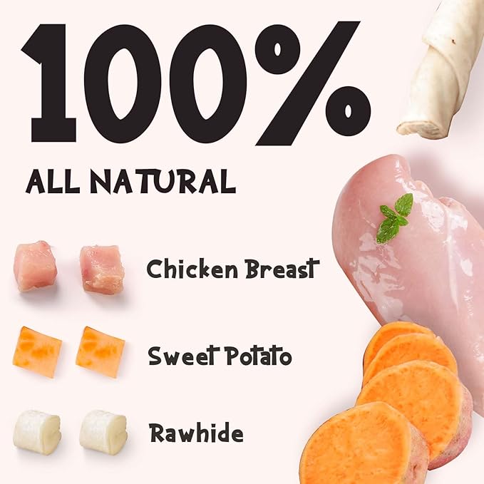 ASMPET Dog Treats, Chicken Wrapped Rawhide Sticks Filled with Sweet Potato for Small Medium Large Dogs（6pcs）-PawvioPets