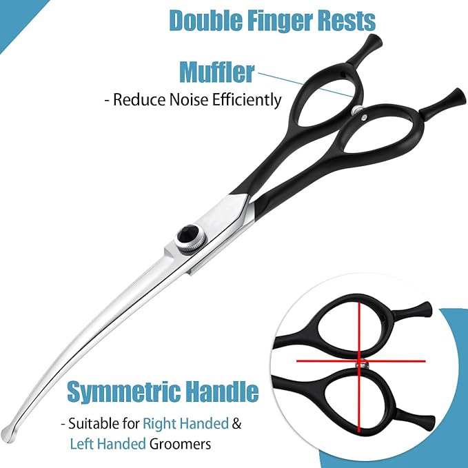 Dragon Creek 6.5" Downward Curved Dog Grooming Scissors Shears for Grooming Face and Paws Safety Round Tips Shears Trimming Cutting Scissors for Dog Cat Pet Black-PawvioPets