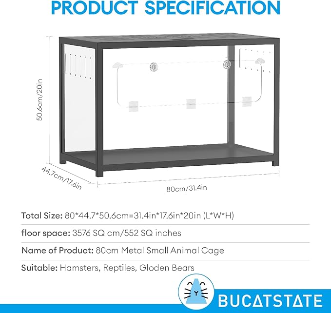 BUCATSTATE Hamster Cage Metal 2.0 - Small Animal Habitats Large Stackable with Top Access Easy Assemble 31.4L*17.6W*20H Inches Dwarf Syrian Hamster House for Guinea Pig, Gerbil (552sq inch Black)-PawvioPets