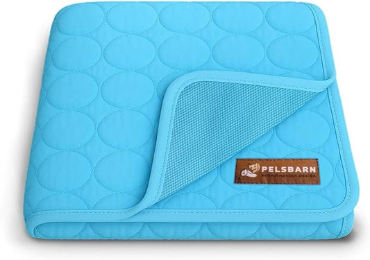 Dog Cooling Mat- Ice Silk Summer Comfort, Self Cooling, Non-Slip Dog Pad, Durable & Washable, Mat for Medium Dogs 50x65 cm, Support Shelter Dogs with Every Purchase (Blue)-PawvioPets