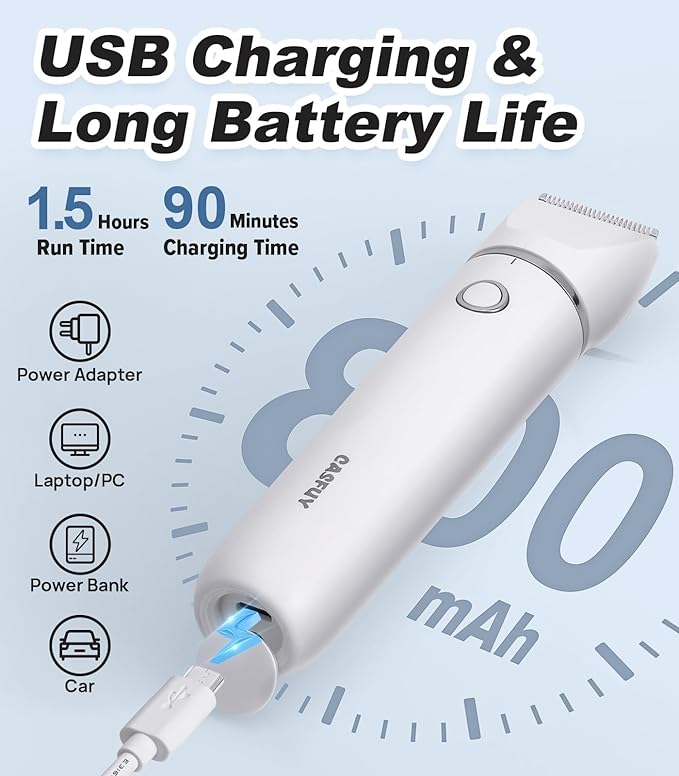 Casfuy Cordless Dog Paw Trimmer - Low Noise Small Dog Clippers with Double Blades USB Rechargeable Grooming Clipper for Dogs Cats and Small Pets for Trimming Hair Around Paws, Eyes, Ears, Face, Rump-PawvioPets