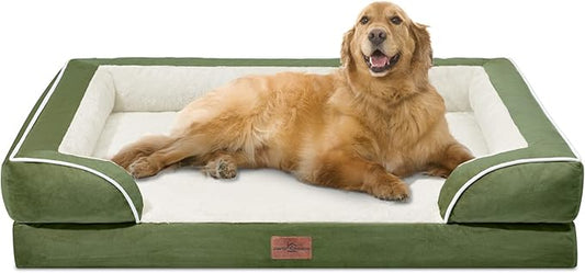 Comfort Expression Orthopedic Bolster Dog Beds Extra Large, XL Dog Beds Waterproof Dogs Beds, Washable Dogs Beds Sofa with Removable Cover & Non-Slip Bottom(X-Large,Light Green)-PawvioPets