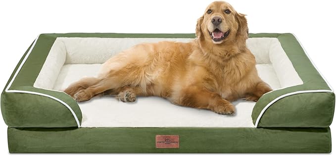 Comfort Expression Orthopedic Bolster Dog Beds Extra Large, XL Dog Beds Waterproof Dogs Beds, Washable Dogs Beds Sofa with Removable Cover & Non-Slip Bottom(X-Large,Light Green)-PawvioPets