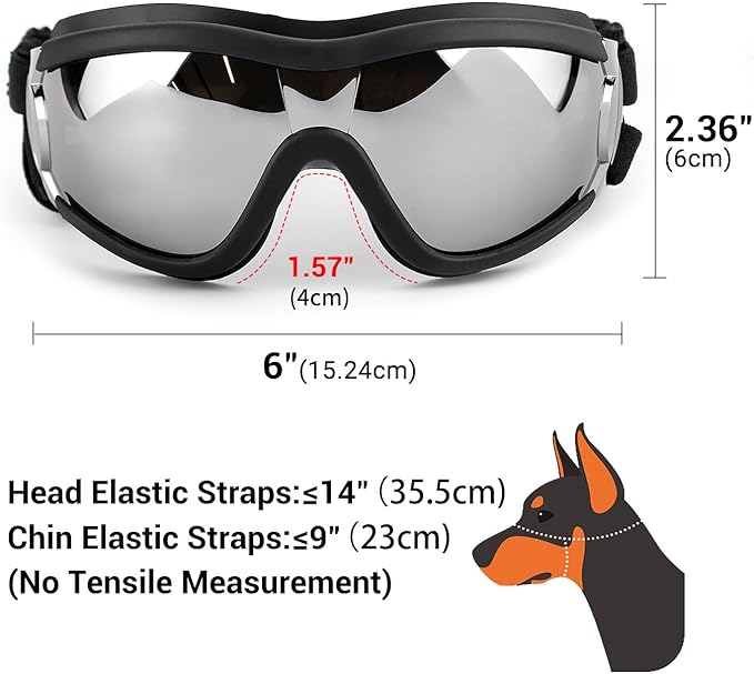 Dog Goggles Dog Sunglasses for Medium to Large Breed Anti-UV Eye Protection with Adjustable Straps- Silver-PawvioPets