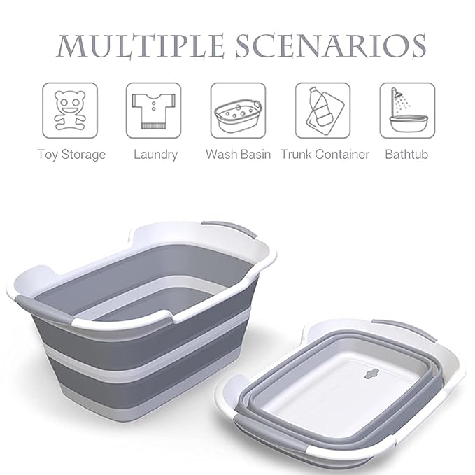 Collapsible Pet Bathtub with Water Drain Plug, Foldable Bathtub for Puppy Small Dogs Cats, Portable & Space Saving Design, BPA Free, Grey-PawvioPets