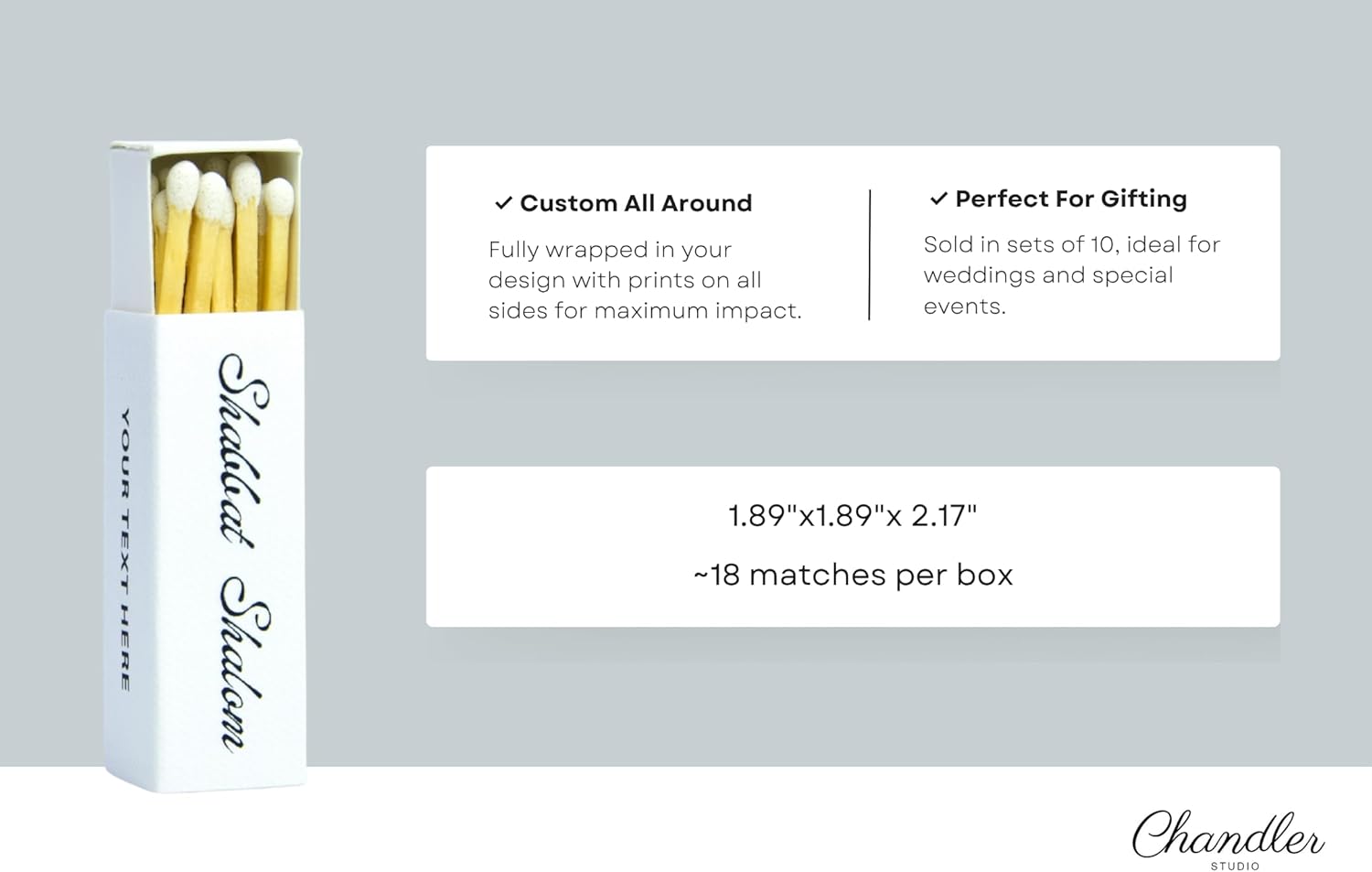 Customizable Personalized Matchboxes – Set of 10 – Shabbat Shalom Design – Colorful Matches & Matchsticks – Perfect for Shabbat (2" Matchsticks, Shabbat #1)