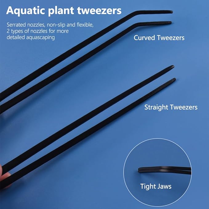 7-in-1 Aquascaping Tools Kit for Aquarium & Terrarium - Stainless Steel Long Tweezers, Curved Scissors, Algae Scraper, Feeding Tongs - Live Plant Trimming & Tank Cleaning Accessories-PawvioPets