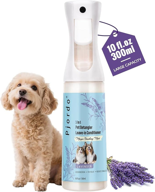 Dog Detangler Grooming Spray 10 Fl Oz, Leave in Pet Conditioner for Hair Dematting, Dry Skin & Pet Fur Shedding, Deodorization & Itch Relief & Reduces Tangles, Suitable for All Coat Types-PawvioPets