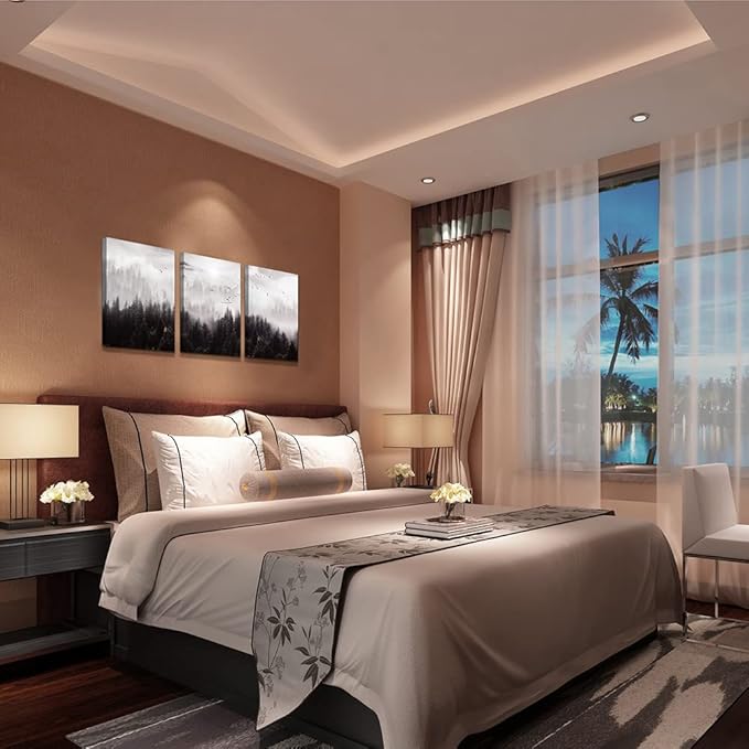 Framed Canvas Art - Boho Wall Decor Set of 3: Foggy Forest Trees Scenery for Living Room, Bedroom, Office, Farmhouse, Home Decoration-PawvioPets