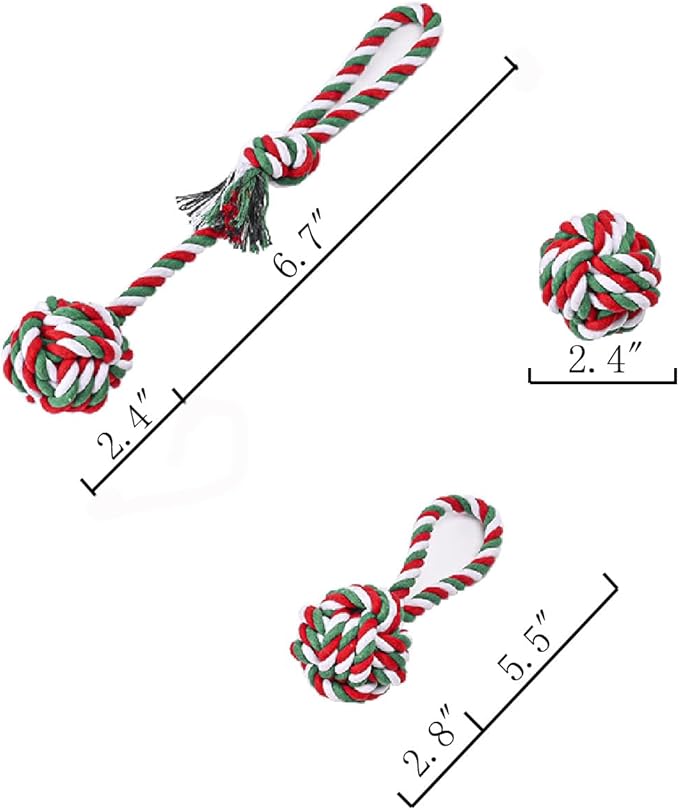 Dog Chew Toys,Dog Toys for Small Dogs and Medium Dogs for Boredom and Stimulating Teeth Cleaning Gum Massage Tug Christmas Dog Ball Rope Toy Set of 2-PawvioPets