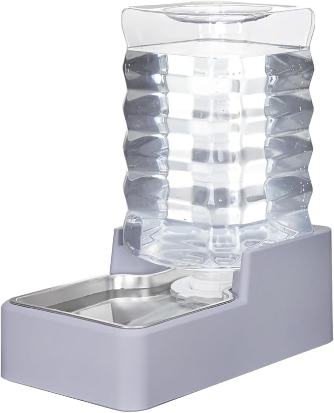 Automatic Pet Water Dispenser: 8L Light Gray Gravity Feeder with Stainless Steel Bowl - BPA-Free for Dogs Cats - No Spill Design-PawvioPets
