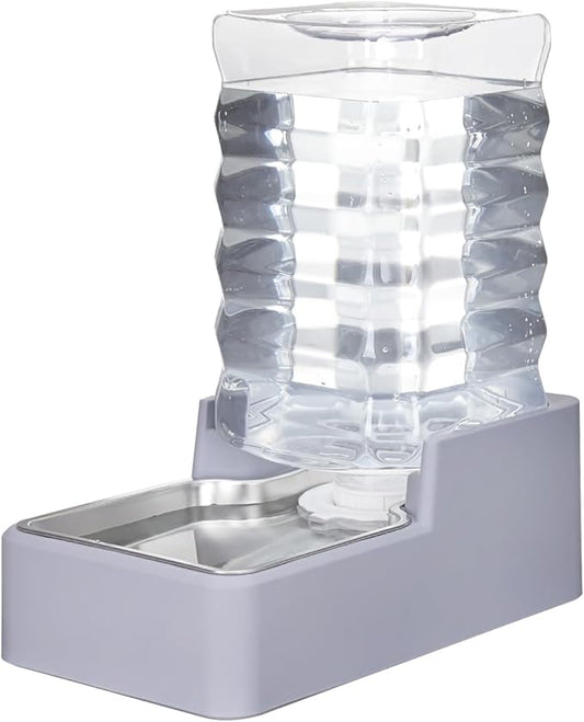 Automatic Pet Water Dispenser: 8L Light Gray Gravity Feeder with Stainless Steel Bowl - BPA-Free for Dogs Cats - No Spill Design-PawvioPets