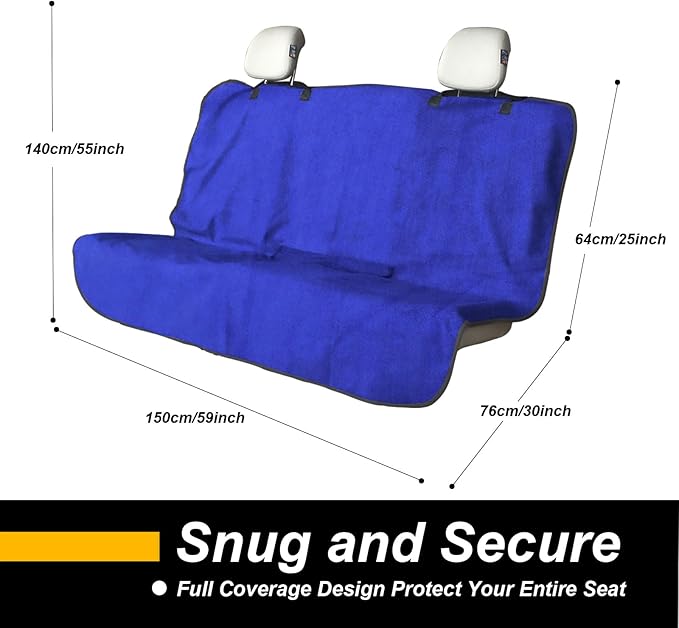 Back Seat Cover for Car Trucks Van SUV,Waterproof Rear Bench Towel Seat Covers for Dogs and Kids,Automotive Backseat Protector (Blue)-PawvioPets