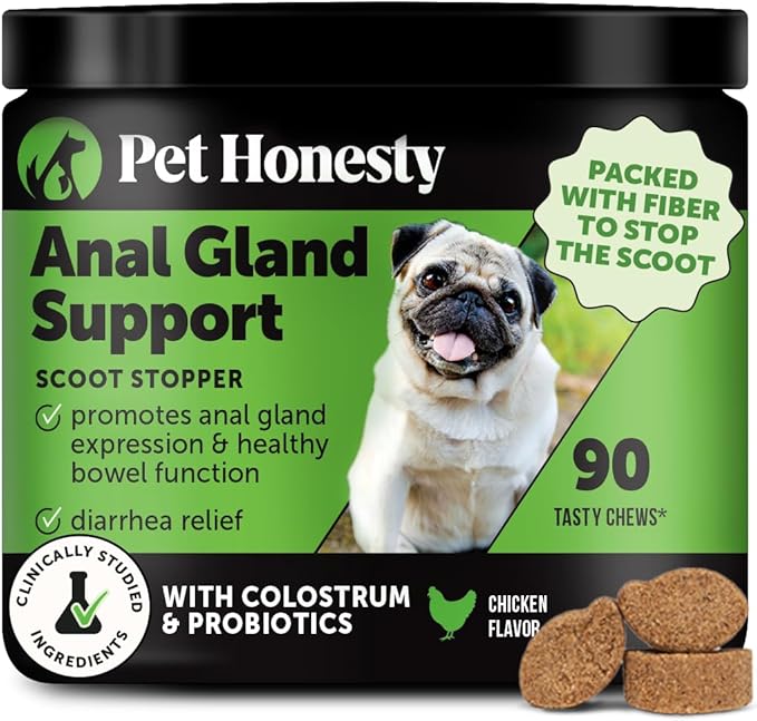 Dog Scoot Stopper - Complete Anal Gland Support with Fiber, Prebiotics & Probiotics - No Scoot for Dogs (90 ct)-PawvioPets