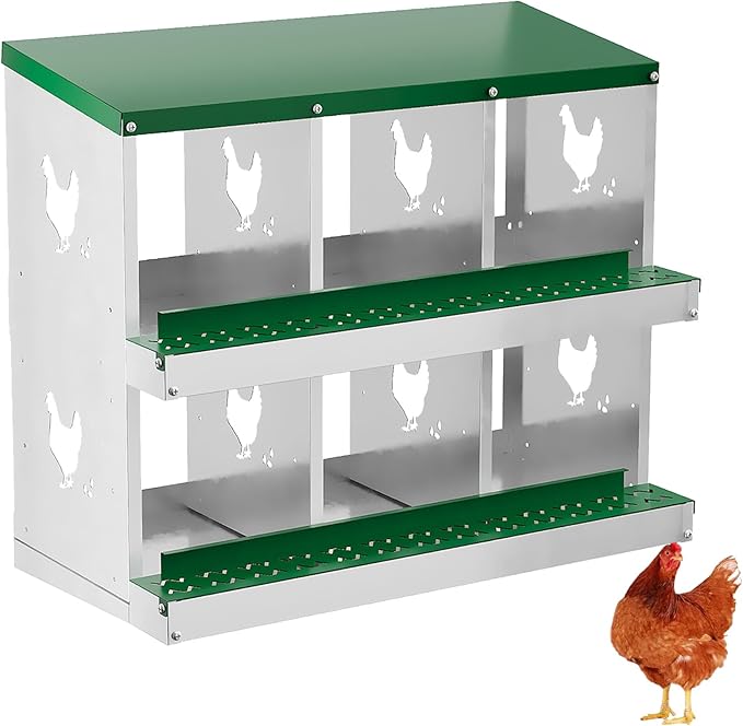 6 Hole Chicken Nesting Box with Roll Out Egg Tray, Rustproof & Ventilated Chicken Laying Boxes for Hens, Chickens, Ducks | Easy-Clean Poultry Coop Accessories-PawvioPets
