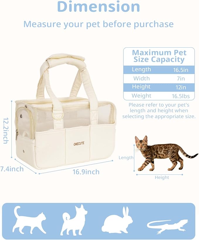 Dog Purse Carrier for Small Dogs Rabbit cat with Large Pockets, Cotton Bag, Dog Carrier Soft Sided, Collapsible Travel Puppy Carrier (Beige Breathable, 17.0" L x 7.5" W x 12.0" H)-PawvioPets