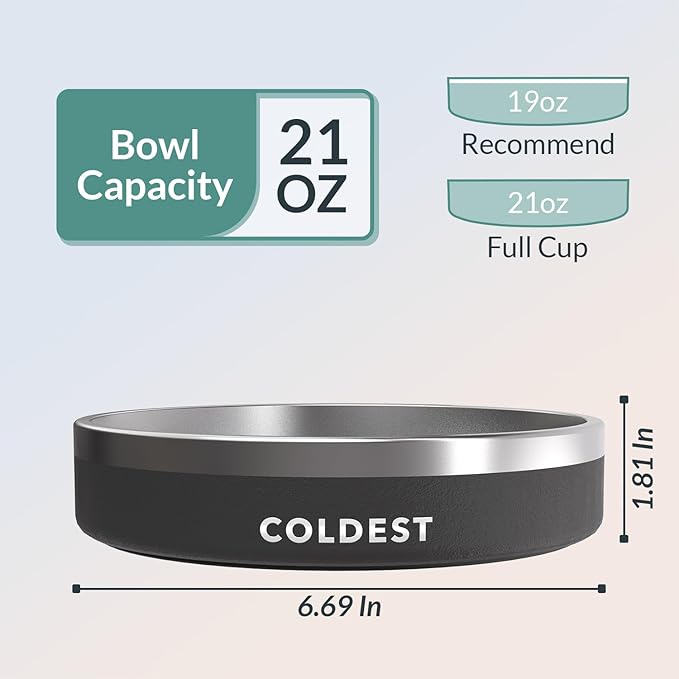 Coldest Dog Bowl - Anti Rust Metal, Non Slip, 3 Layers Insulated Stainless Steel Dog Bowls - Spill Proof & Heavy Duty - Water Bowl for Dogs, Cats & Pets, Dish Washer Safe (21 oz, Stealth Black)-PawvioPets