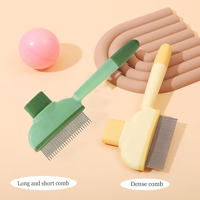 Flea Comb for Cats Dogs Brush for Shedding Pet Hair Removal Comb with Long & Short Stainless Steel Teeth for Deshedding-PawvioPets