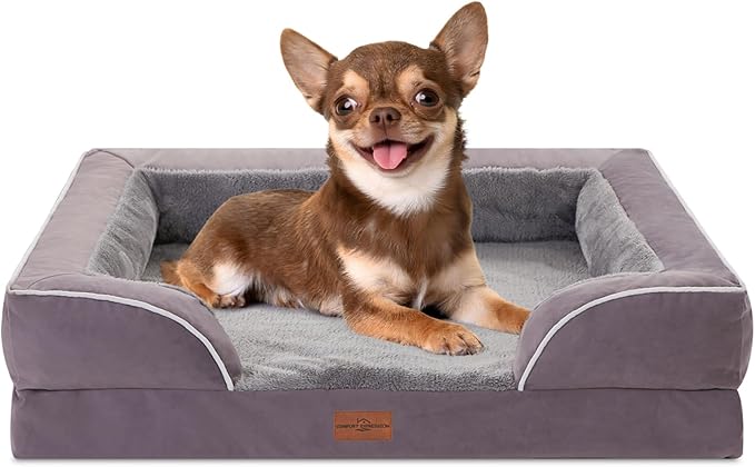 Comfort Expression Small Dog Beds Waterproof Orthopedic Foam Dog Sofa Beds for Small Dogs Comfy Pet Bed with Washable Removable Cover & Non-Slip Bottom(X-Small,Purple)-PawvioPets