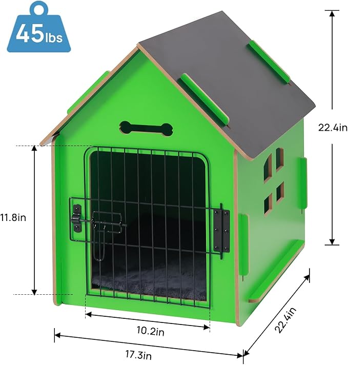 Dog House Indoor for Small Dogs or Cats, Cozy Wooden Design, Small Indoor Bed House, with Air Vents and Elevated Floor Warm Dog Cave (Green)-PawvioPets