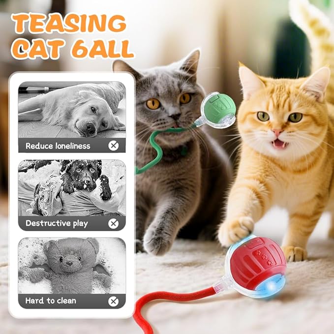 2026 New Interactive Pet Toy Ball, Smart Interactive Toy Ball for Cats & Dogs, Electric Rolling Pet Toy Ball, Rechargeable Interactive Cat Toys for Bored Indoor Cats Kittens to Keep Busy (Red)-PawvioPets