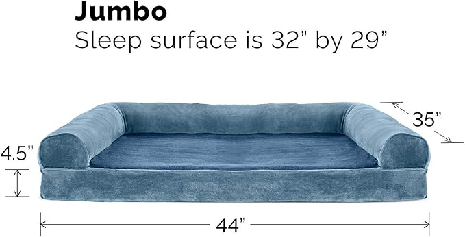 Furhaven Orthopedic Dog Bed for Large Dogs w/ Removable Bolsters & Washable Cover, For Dogs Up to 95 lbs - Faux Fur & Velvet Sofa - Harbor Blue, Jumbo/XL-PawvioPets