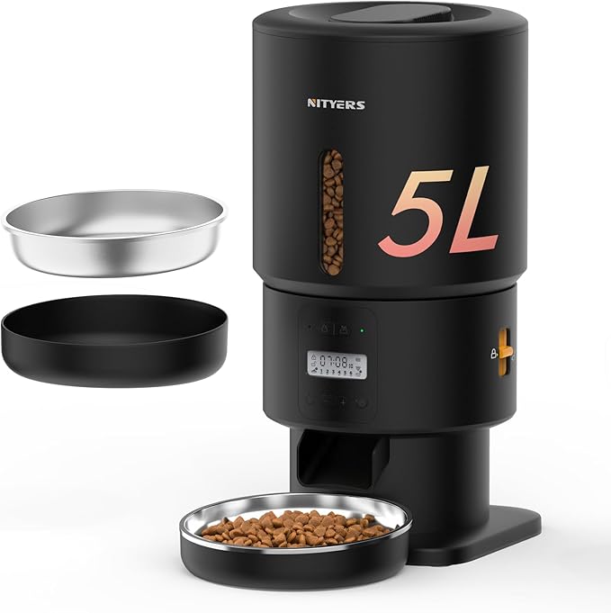 Automatic Cat Feeder - 5L Anti-Clog Cat Food Dispenser with Freshness Preservation, 1-6 Meals/Day, Programmable Portions, 10s Voice, 180-Day Battery Life, Auto Pet Feeder for Multi Cats and Dogs-PawvioPets