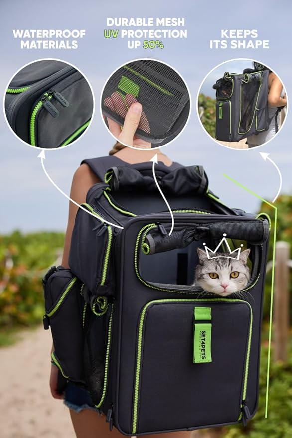 Cat Backpack Carrier & Dog Car Seat for Small Pets Up to 25 lbs - Expandable Cat Carrier Backpack with Safety Leash and Breathable Mesh - Waterproof for Travel - 3 in 1-PawvioPets