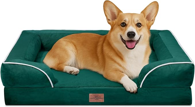 Comfort Expression Medium Dog Beds Waterproof Orthopedic Foam Dog Sofa Beds for Medium Large Dogs Comfy Pet Bed with Washable Removable Cover & Non-Slip Bottom(Medium,Emerald)-PawvioPets