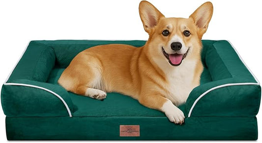 Comfort Expression Medium Dog Beds Waterproof Orthopedic Foam Dog Sofa Beds for Medium Large Dogs Comfy Pet Bed with Washable Removable Cover & Non-Slip Bottom(Medium,Emerald)-PawvioPets